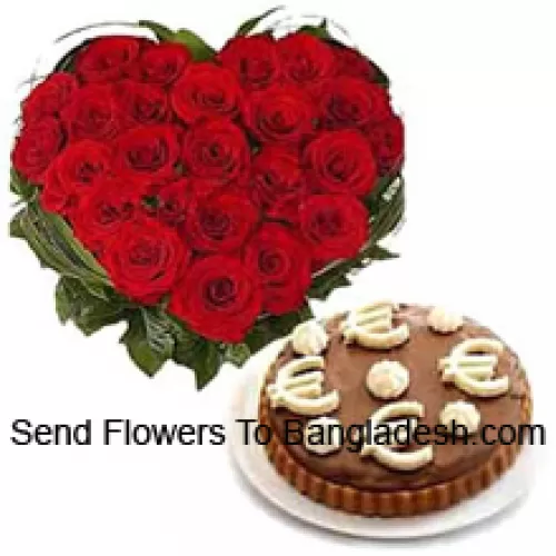 Heart Shaped Arrangement Of 40 Red Roses Along With A 1/2 Kg Mousse Cake