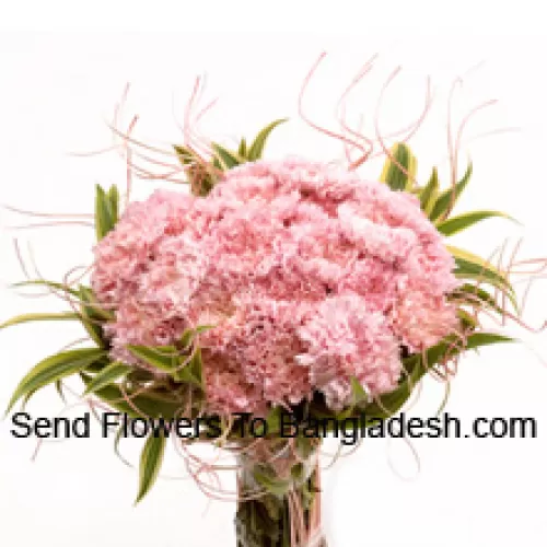 Bouquet de 24 oeillets roses avec des remplissages saisonniers
