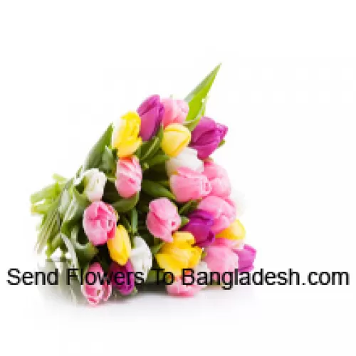 A Beautiful Hand Bunch Of Mixed Colored Tulips With Seasonal Fillers - Please Note That In Case Of Non-Availability Of Certain Seasonal Flowers The Same Will Be Substituted With Other Flowers Of Same Value