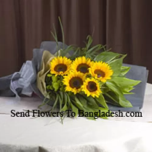 Hand Bunch Of Sunflowers