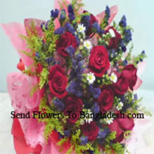 Beautifully Wrapped Bunch Of 12 Red Roses