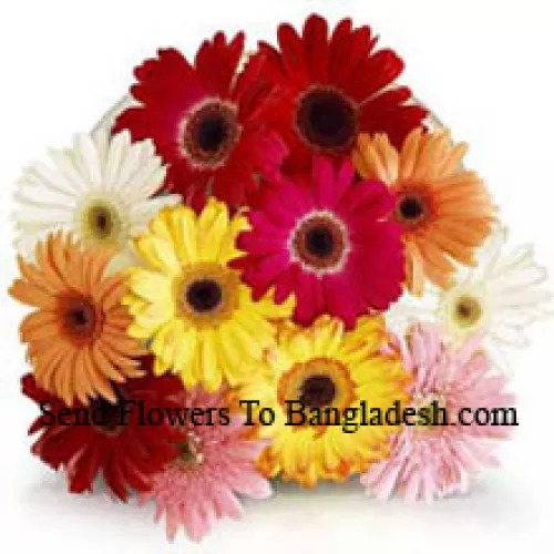 Bouquet de 12 gerberas colorés assortis avec des remplissages