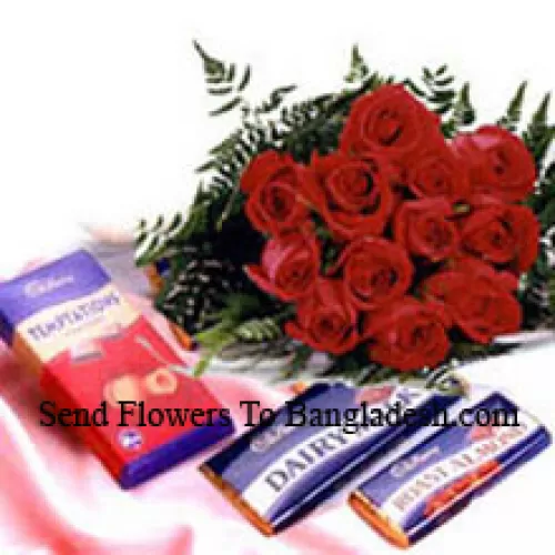 Bunch Of 12 Red Roses With Assorted Chocolates